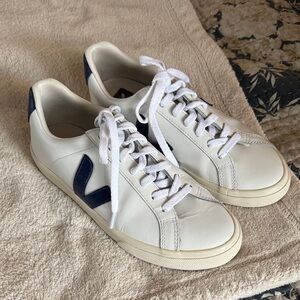 Veja Women’s White and Dark Blue Sneakers. US Size 8